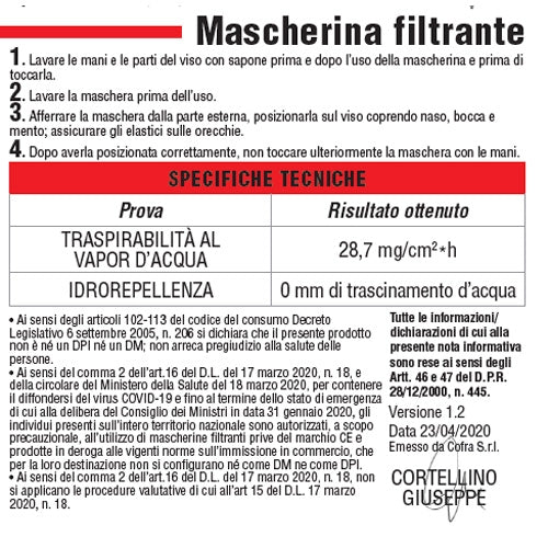Mascherine in tessuto Cofra OVER Mask M030 - 120 pezzi