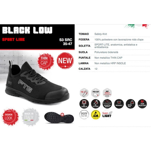Scarpe antinfortunistiche Black Low S3 ESD SRC FTG