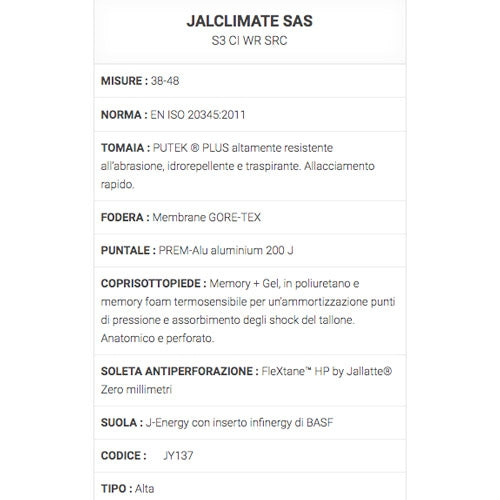 Scarpe di sicurezza alte Jalclimate SAS S3 CI WR SRC Jallatte
