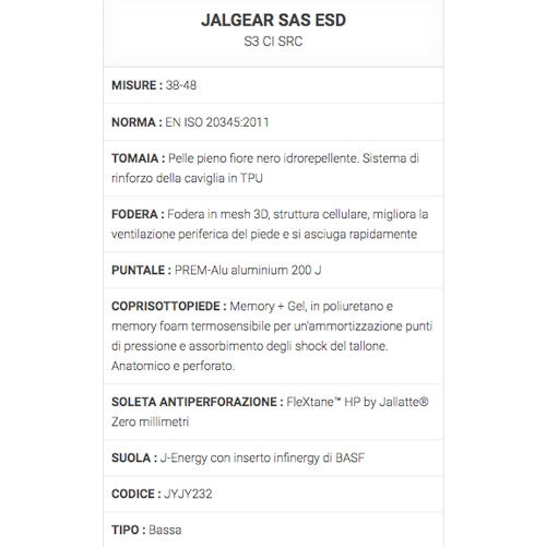 Scarpe antinfortunistiche Jalgear SAS S3 CI SRC ESD Jallatte