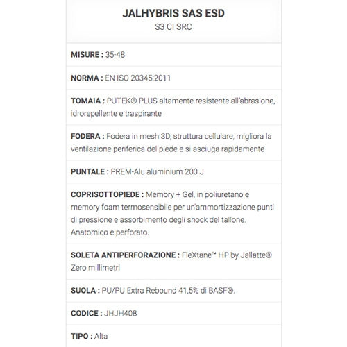 Scarpe antinfortunistiche Jalhybris SAS ESD S3 CI SRC Jallatte