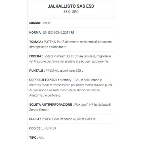 Scarpe di sicurezza Jallatte Jalkallisto SAS ESD S3 CI SRC