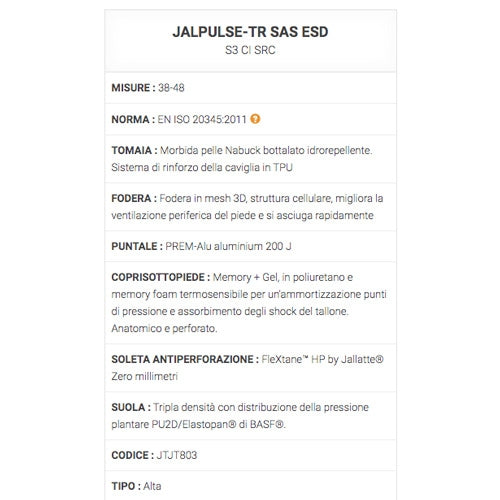 Scarpe antinfortunistiche alte Jalpulse-TR SAS S3 CI ESD SRC Jallatte