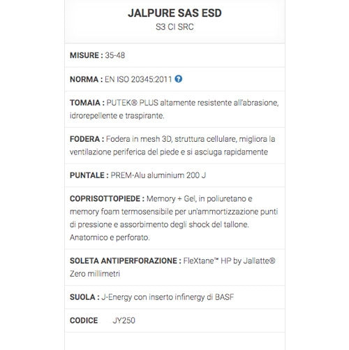 Scarpe di sicurezza Jalpure SAS S3 CI SRC ESD Jallatte