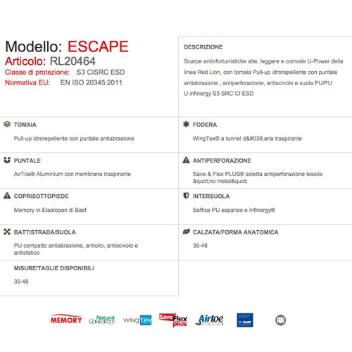 Scarpe di protezione Escape S3 CI SRC ESD U-Power