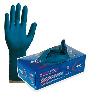 Guanto monouso polimero bluilatex ambidestro taglie S - L - XL.