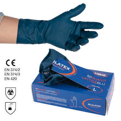 Guanto monouso polimero bluilatex ambidestro taglie S - L - XL.