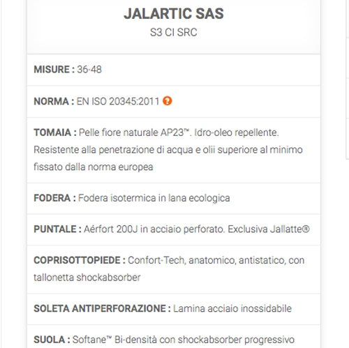 Scarpe di sicurezza Jalartic sas S3 CI SRC Jallatte