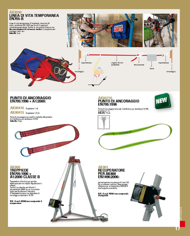 Linea di vita temporanea EN795-B Industrial Starter AK3000.