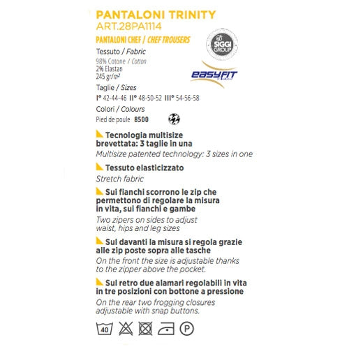 Pantaloni Chef Siggi Trinity 3 taglie in 1