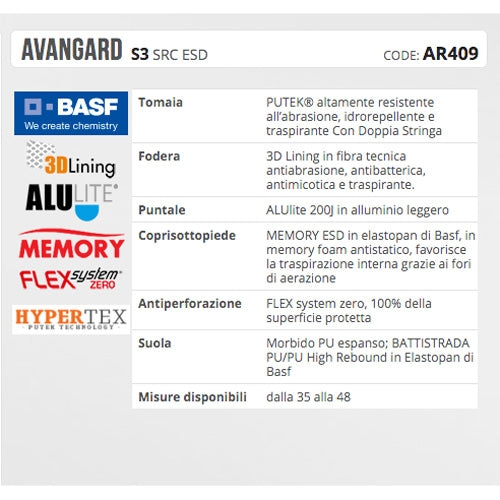 Scarpe di sicurezza Avangard S3 CI SRC ESD Aimont