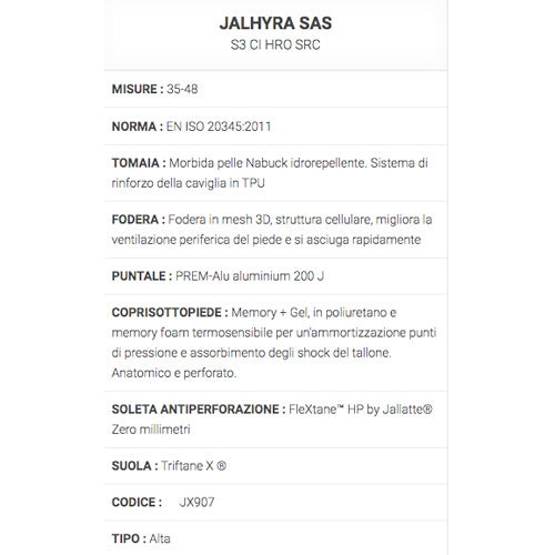 Scarpe antinfortunistiche alte Jalhyra SAS S3 HRO CI SRC Jallatte