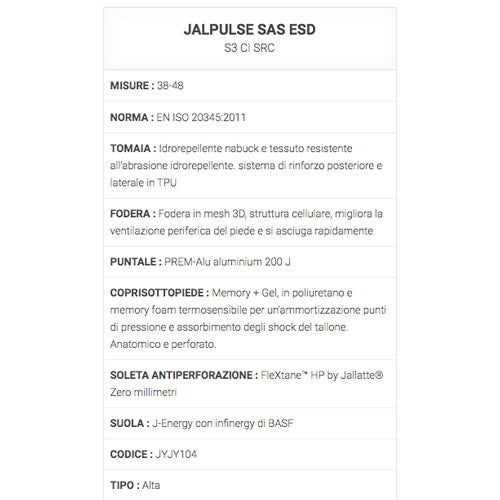 Scarpe da lavoro alte Jalpulse SAS S3 CI ESD SRC Jallatte