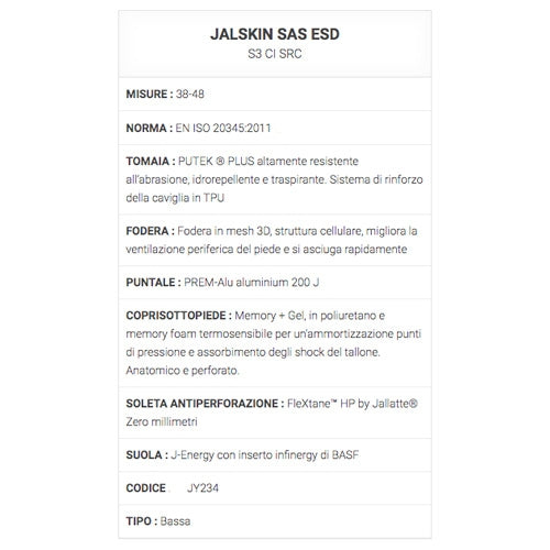 Scarpe antinfortunistiche Jalskin SAS S3 CI SRC ESD Jallatte
