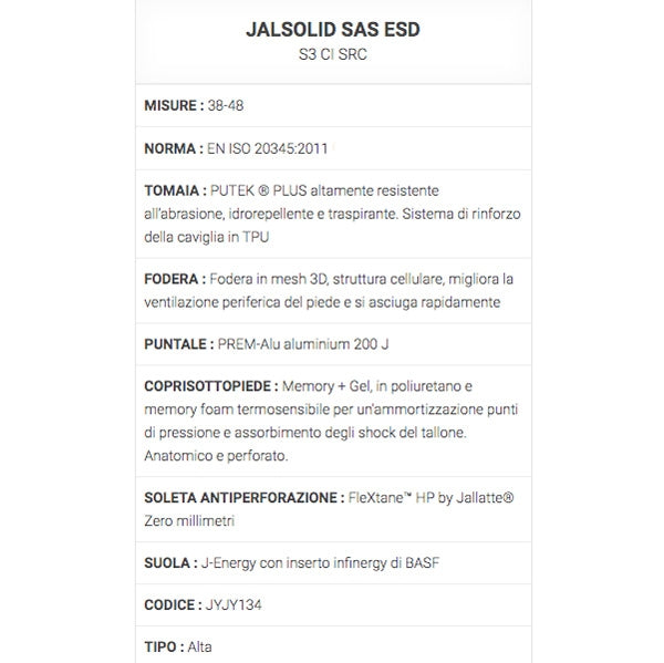 Scarpe antinfortunistiche alte Jalsolid SAS S3 CI SRC ESD Jallatte