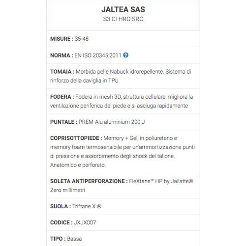 Scarpe antinfortunistiche Jaltea SAS S3 HRO CI SRC Jallatte