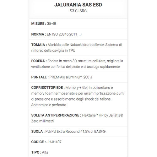 Scarpe da lavoro Jalurania SAS ESD S3 CI SRC Jallatte