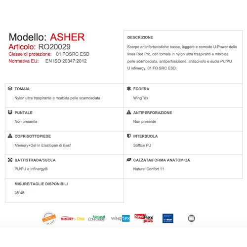 Calzature da lavoro Asher 01 FO SRC ESD U-Power